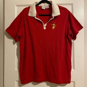 Disney Vintage 90s Embriodered Winnie the Pooh Red White Collared Polo Top